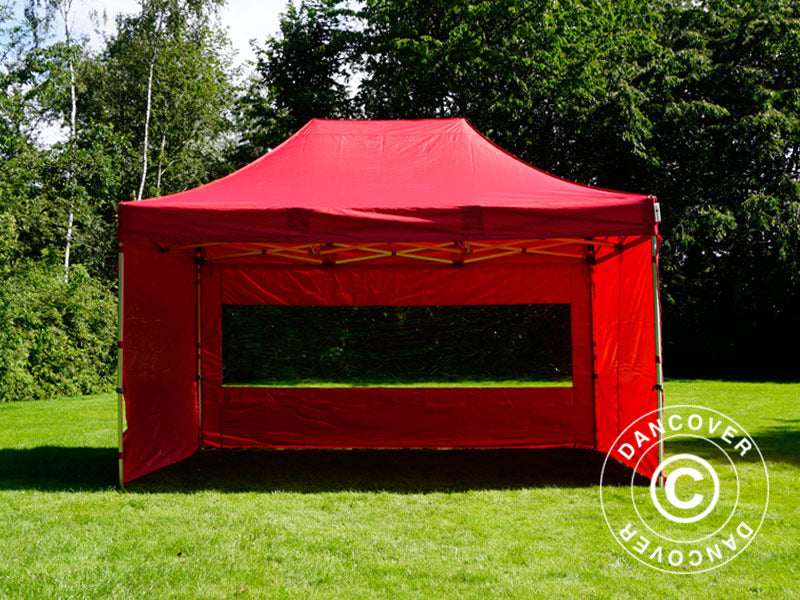 Faltzelt FleXtents PRO 3x4,5m Rot, mit 4 Seitenwänden