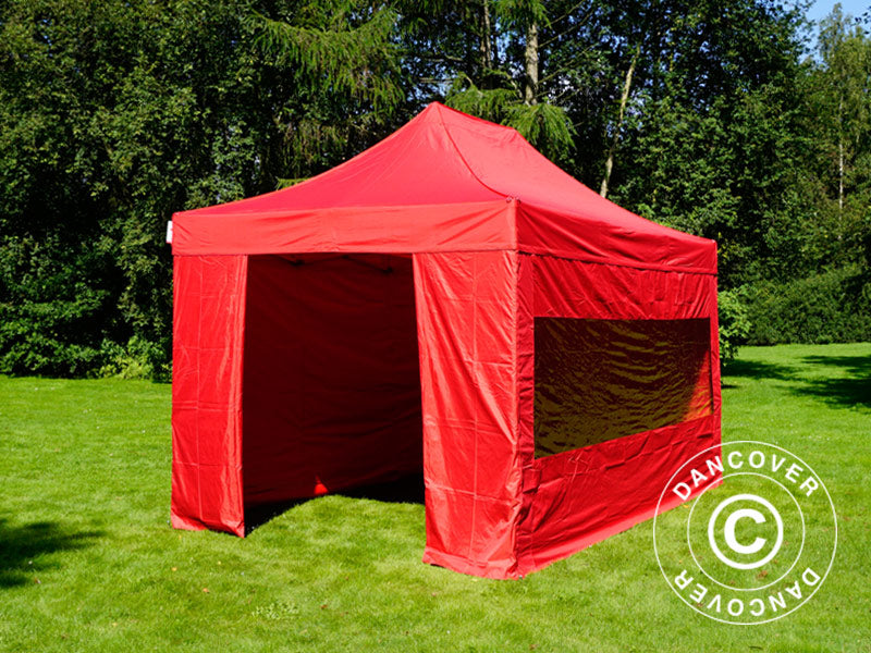 Faltzelt FleXtents PRO 3x4,5m Rot, mit 4 Seitenwänden