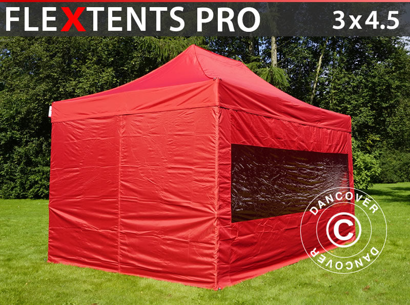 Tente pliante FleXtents PRO 3x4,5m Rouge, avec 4 cotés