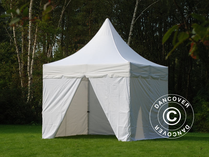 Gazebo pieghevole FleXtents PRO Peak Pagoda 4x4m Bianco, incluso 4 pareti laterali