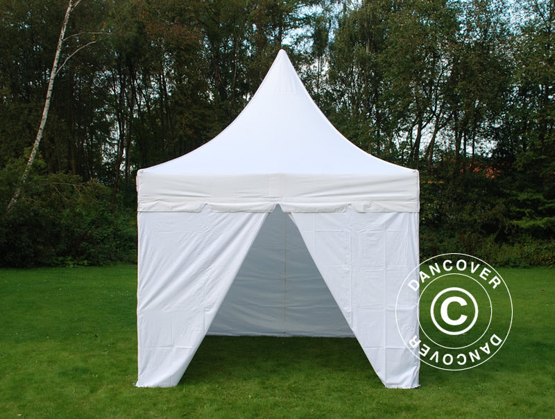 Gazebo pieghevole FleXtents PRO Peak Pagoda 4x4m Bianco, incluso 4 pareti laterali