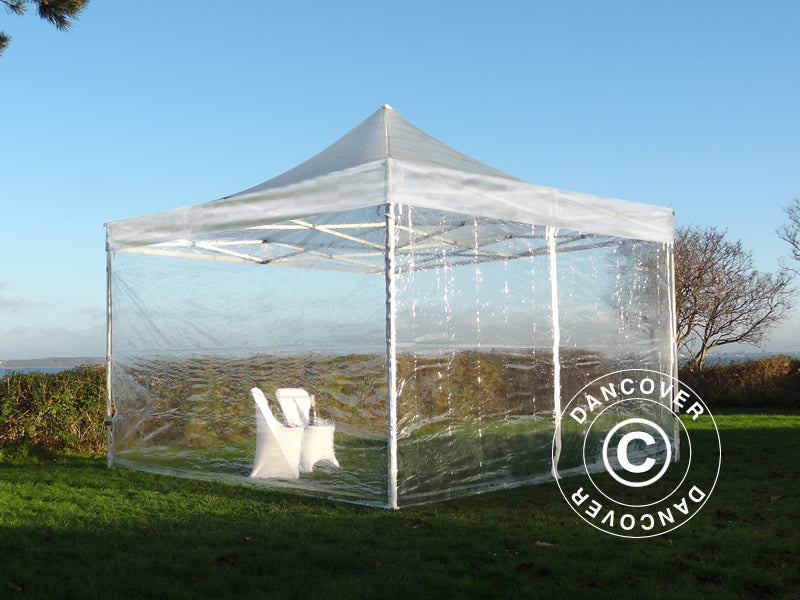 Tente pliante FleXtents PRO 4x4m Transparent, avec 4 cotés