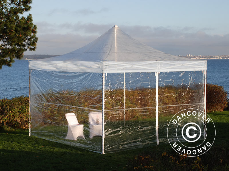 Tente pliante FleXtents PRO 4x4m Transparent, avec 4 cotés
