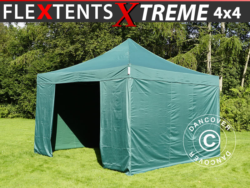 Faltzelt FleXtents Xtreme 50 4x4m Grün, mit 4 Seitenwänden