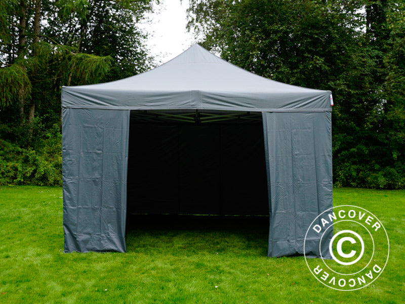 Tente pliante FleXtents PRO 4x4m Gris, avec 4 cotés