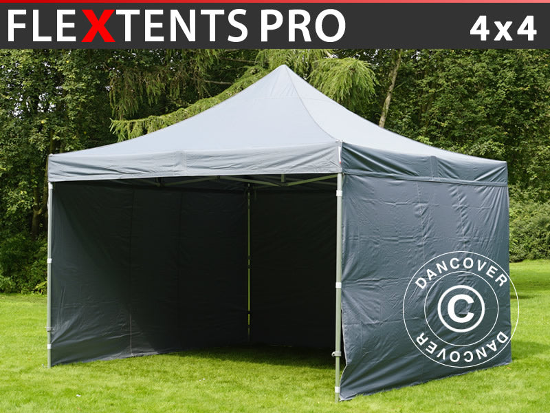 Tente pliante FleXtents PRO 4x4m Gris, avec 4 cotés