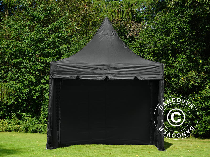 Tente pliable FleXtents PRO Peak Pagoda 3x3m Noir, Incl. 4 parois latérales