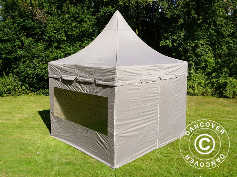 Gazebo pieghevole FleXtents PRO Peak Pagoda 3x3m Latte, incluso 4 pareti laterali