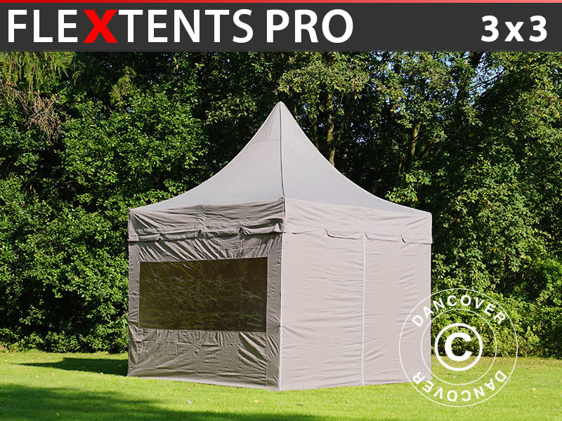 Tente pliante FleXtents PRO Peak Pagoda 3x3m Latte, Incl. 4 parois latérales