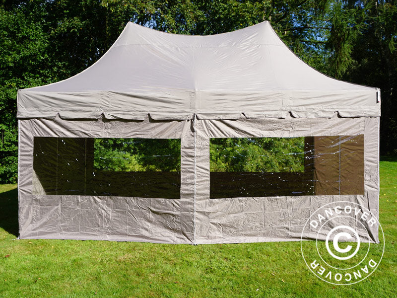 Faltzelt FleXtents PRO Peak Pagoda 3x6m Latte, mit 6 Seitenwänden