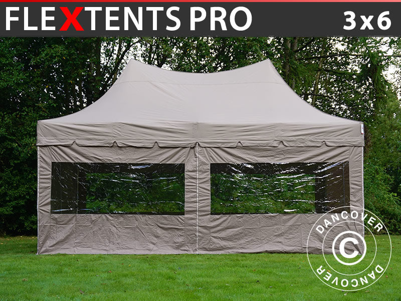 Tente pliante FleXtents PRO Peak Pagoda 3x6m Latte, Incl. 6 parois latérales