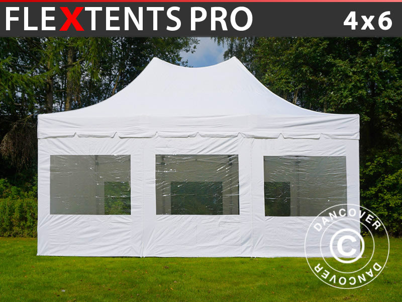 Gazebo pieghevole FleXtents PRO Peak Pagoda 4x6m Bianco, incluso 8 pareti laterali