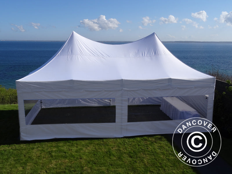 Gazebo pieghevole FleXtents PRO Peak Pagoda 4x8m Bianco, incluso 6 pareti laterali