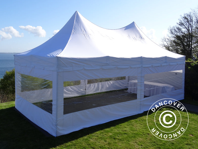 Gazebo pieghevole FleXtents PRO Peak Pagoda 4x8m Bianco, incluso 6 pareti laterali