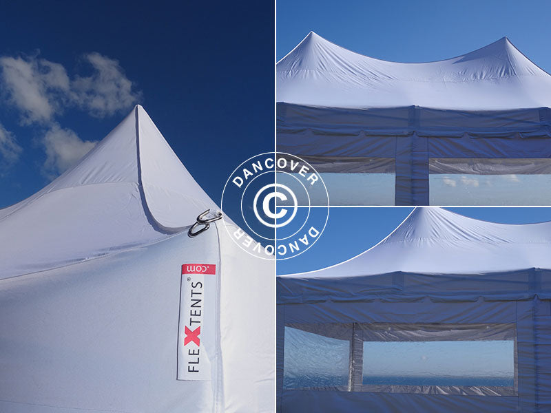 Gazebo pieghevole FleXtents PRO Peak Pagoda 4x8m Bianco, incluso 6 pareti laterali