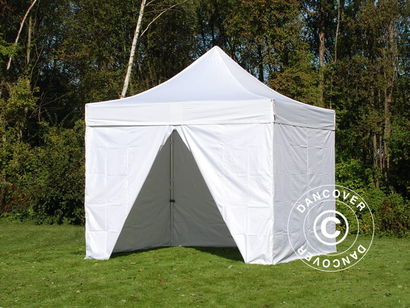 Gazebo pieghevole FleXtents PRO 3x3m Bianco, Ignifugo, inclusi 4 fianchi