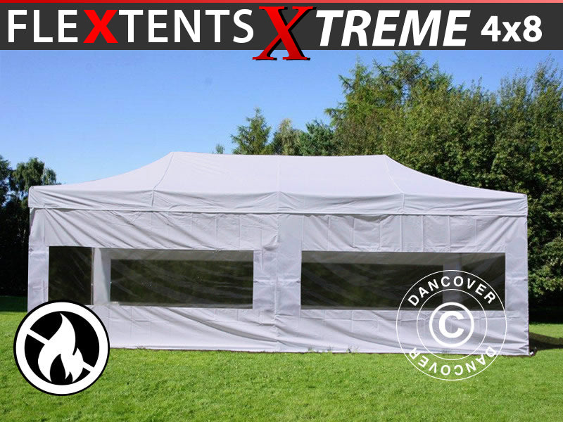 Tente pliante FleXtents Xtreme 50 4x8m Blanc, Ignifugé, avec 6 cotés