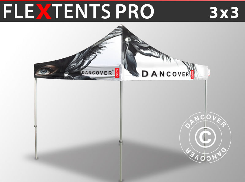 Gazebo pieghevole FleXtents PRO con completa stampa digitale, 3x3m