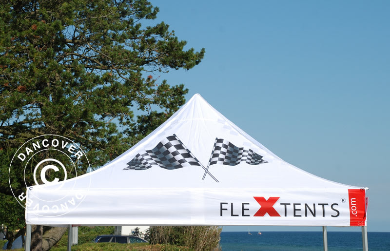 Faltzelt FleXtents PRO mit vollflächigem Digitaldruck, 2x2m, mit 4 Seitenwänden
