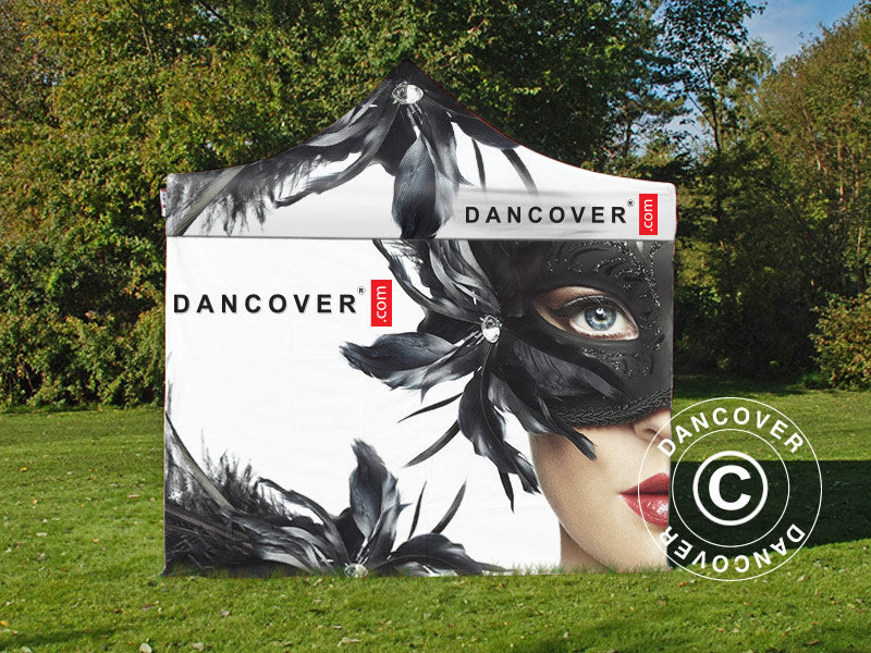 Gazebo pieghevole FleXtents PRO con completa stampa digitale, 3x4,5m, incl. 4 pareti laterali