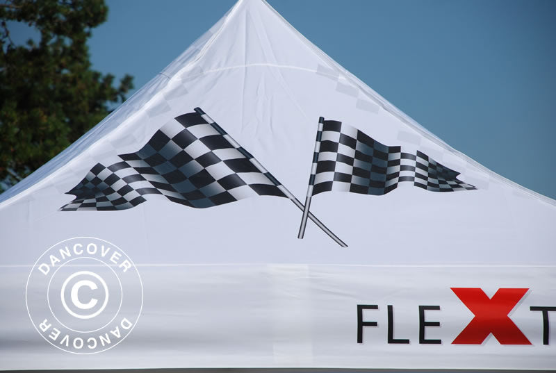 Faltzelt FleXtents PRO mit vollflächigem Digitaldruck, 4x4m, mit 4 Seitenwänden