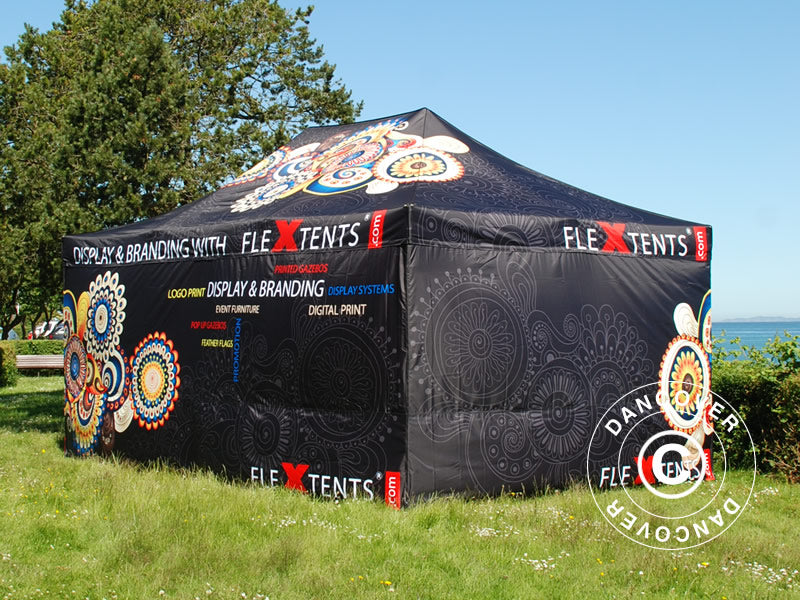 Tente pliante FleXtents PRO avec impression numérique, 4x8m, incl. 4 parois