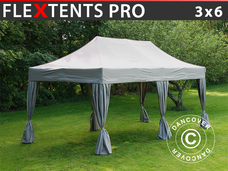 Tente pliante FleXtents PRO 3x6m Latte, incl. 6 rideaux decoratifs