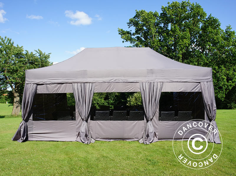 Gazebo pieghevole FleXtents PRO 4x6m Latte, incl. 8 fianchi & tendaggi decorativi