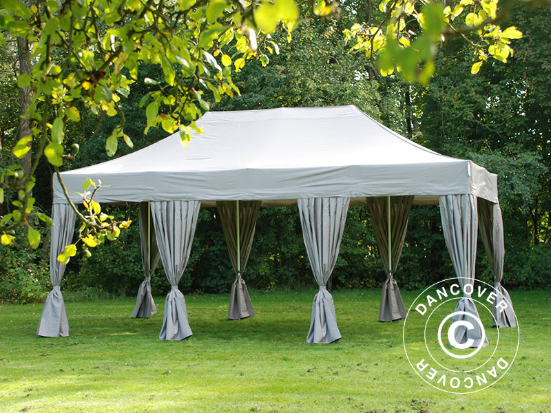 Gazebo pieghevole FleXtents PRO 4x6m Latte, incl. 8 fianchi & tendaggi decorativi