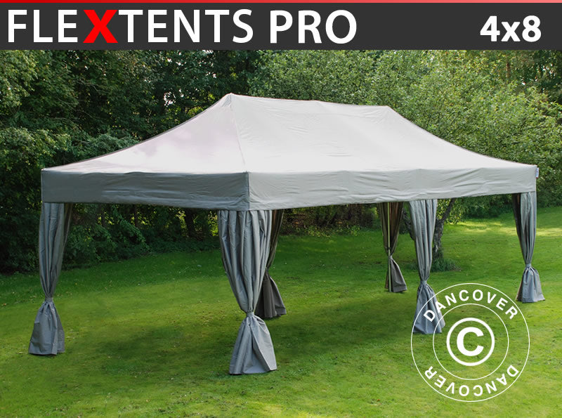 Tente Pliante FleXtents PRO 4x8m Latte, avec 6 rideaux décoratifs