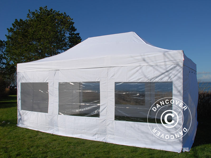 Faltzelt FleXtents PRO 4x6m Weiß, mit 8 Seitenwänden