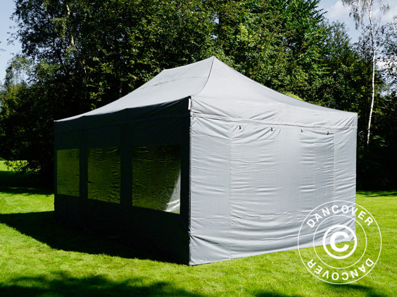 Faltzelt FleXtents PRO 4x6m Grau, mit 8 Seitenwänden