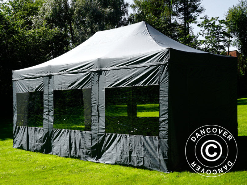 Faltzelt FleXtents PRO 4x6m Grau, mit 8 Seitenwänden