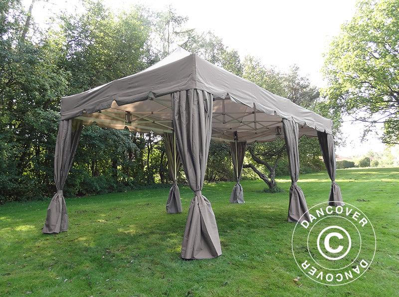 Gazebo pieghevole FleXtents PRO "Peaked" 4x8m Latte, incl. 6 tendaggi decorativi