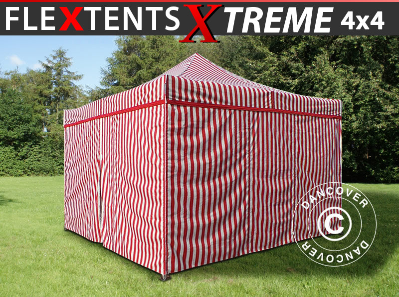 Faltzelt FleXtents Xtreme 50 4x4m Gestreift, mit 4 Seitenwänden