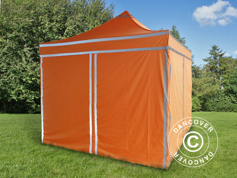 Gazebo pieghevole FleXtents PRO, Tenda da lavoro 3x3m Arancione Riflettente, inclusi 4 fianchi