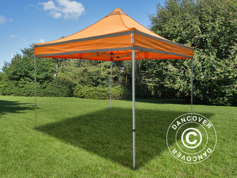 Gazebo pieghevole FleXtents PRO, Tenda da lavoro 3x3m Arancione Riflettente, inclusi 4 fianchi