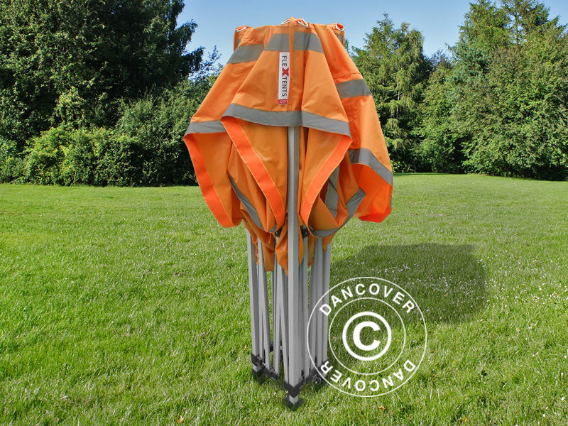 Gazebo pieghevole FleXtents PRO, Tenda da lavoro 3x3m Arancione Riflettente, inclusi 4 fianchi