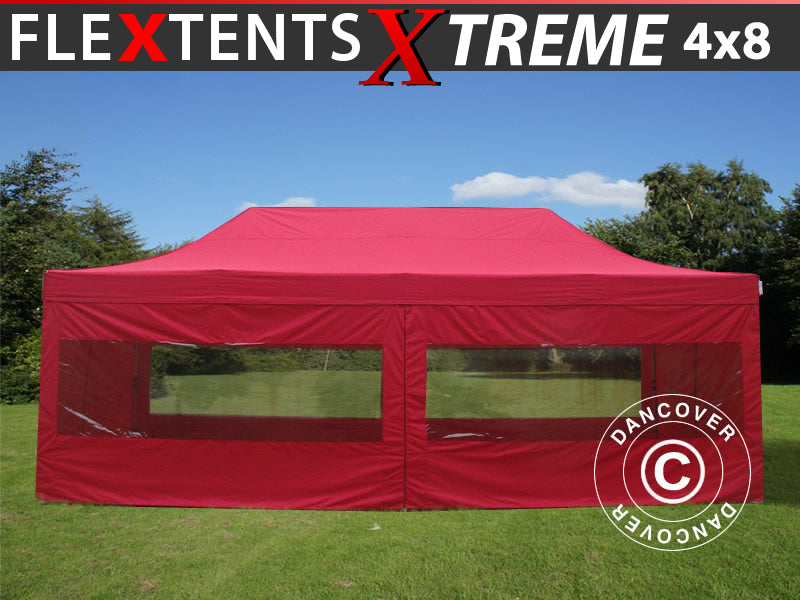 Tente pliante FleXtents Xtreme 60 4x8m Rouge, avec 6 cotés