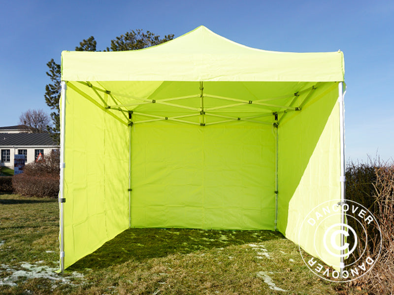 Gazebo pieghevole FleXtents PRO 3x3m Giallo Fluo/verde, inclusi 4 fianchi