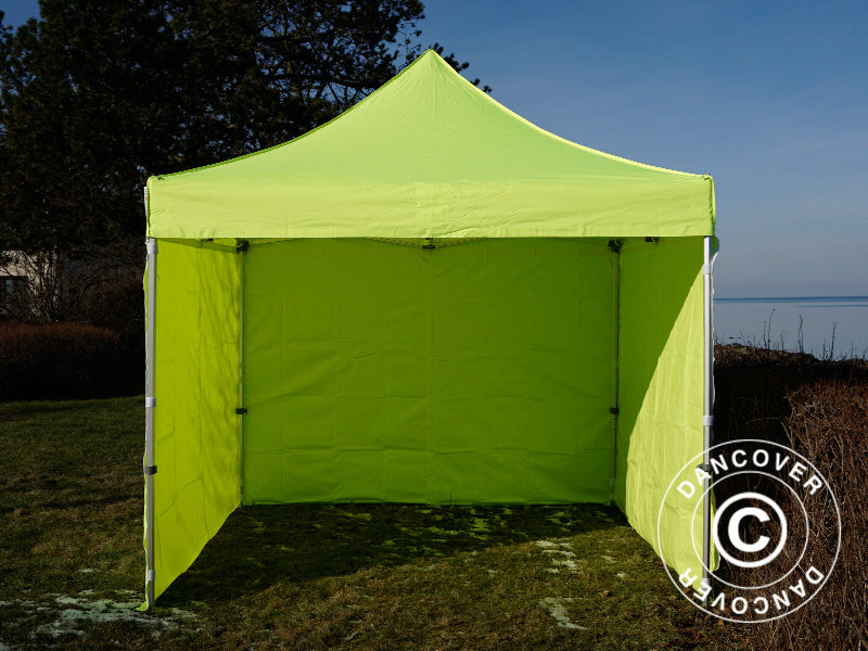 Gazebo pieghevole FleXtents PRO 3x3m Giallo Fluo/verde, inclusi 4 fianchi
