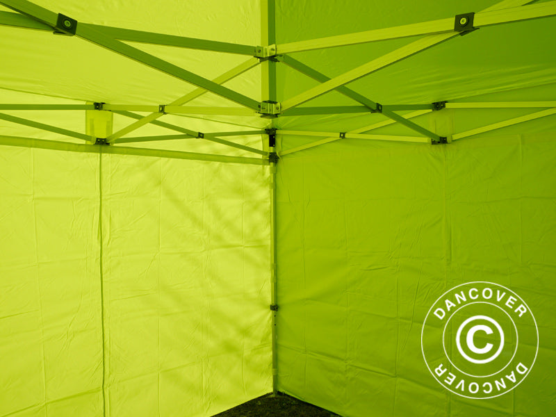 Gazebo pieghevole FleXtents PRO 3x3m Giallo Fluo/verde, inclusi 4 fianchi