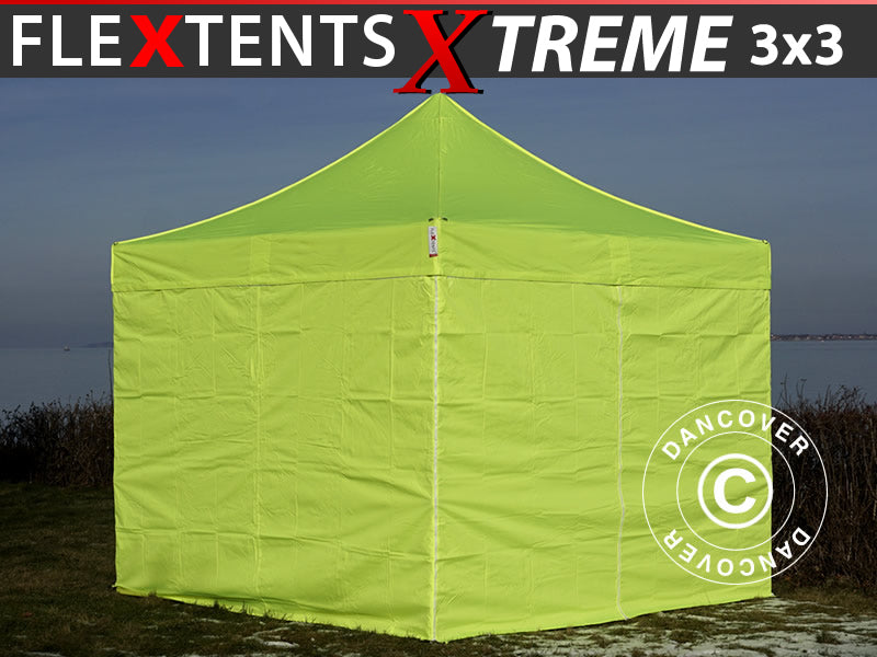 Faltzelt FleXtents Xtreme 50 3x3m Neongelb/grün, mit 4 Seitenwänden