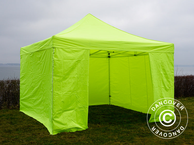 Gazebo pieghevole FleXtents PRO 4x4m Giallo Fluo/verde, inclusi 4 fianchi