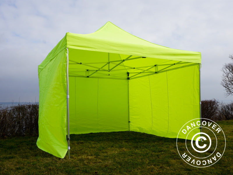 Gazebo pieghevole FleXtents PRO 4x4m Giallo Fluo/verde, inclusi 4 fianchi