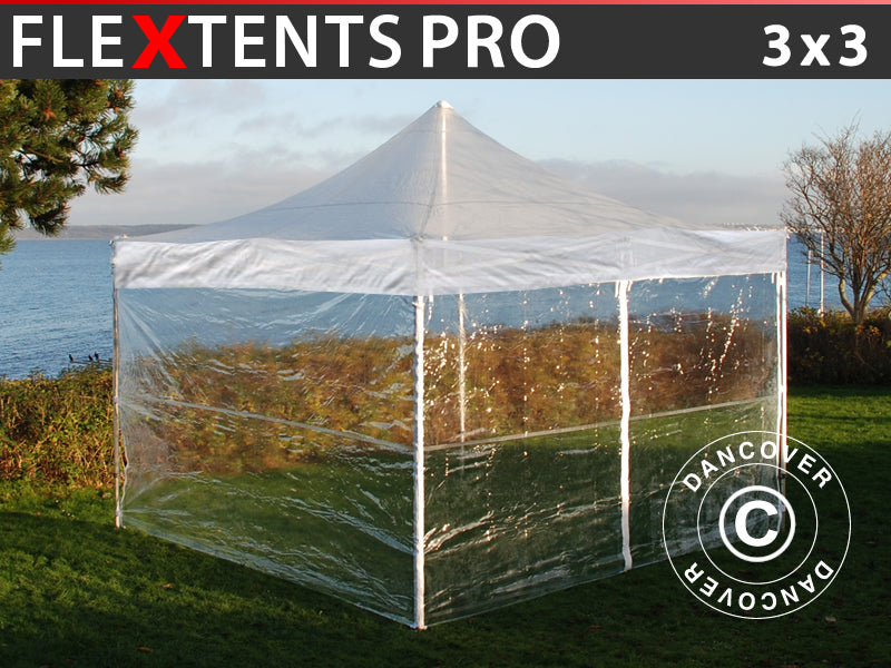 Faltzelt FleXtents PRO 3x3m Transparent, mit 4 Seitenwänden