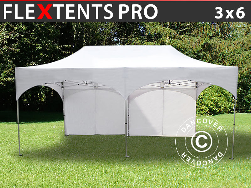 Faltzelt FleXtents PRO "Arched" 3x6m Weiss, mit 6 Seitenwänden