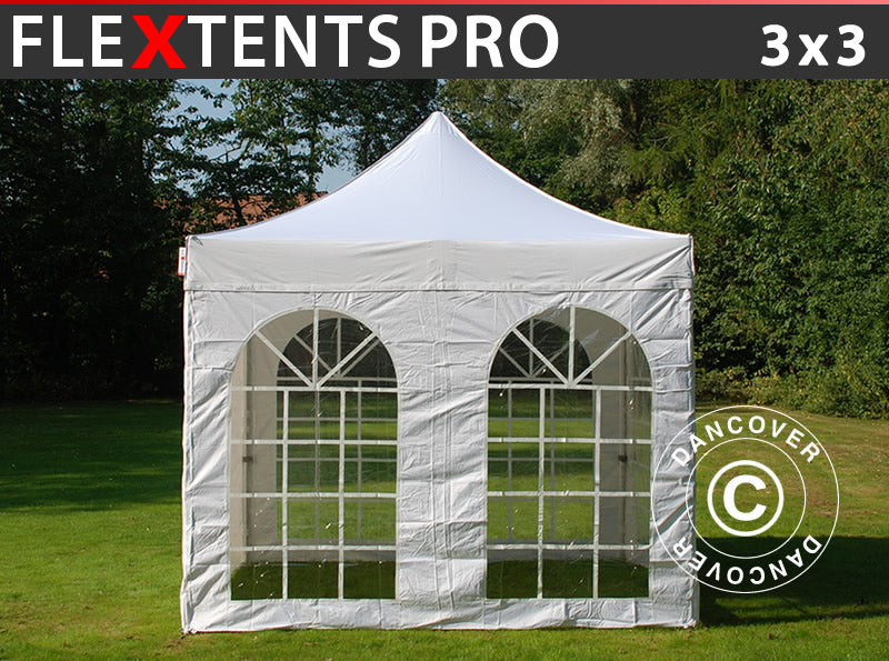 Faltzelt FleXtents PRO Vintage Style 3x3m Weiß, mit 4 Seitenwänden