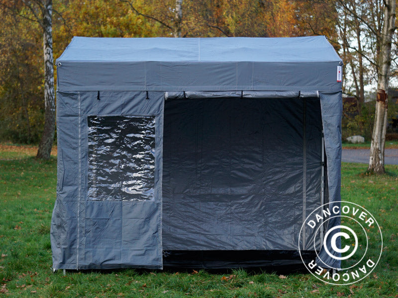 Faltzelt FleXtents PRO Trapezo 3x3m Grau, mit 4 Seitenwänden