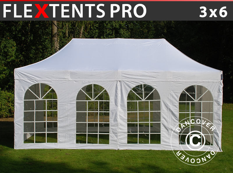 Faltzelt FleXtents PRO Vintage Style 3x6m Weiß, mit 6 Seitenwänden